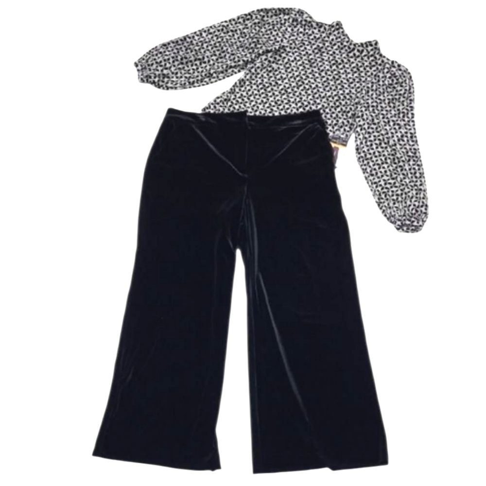 Sofia Jeans by Sofia Vergara Velvet Wide Leg Trousers High Waist Rise Stretchy